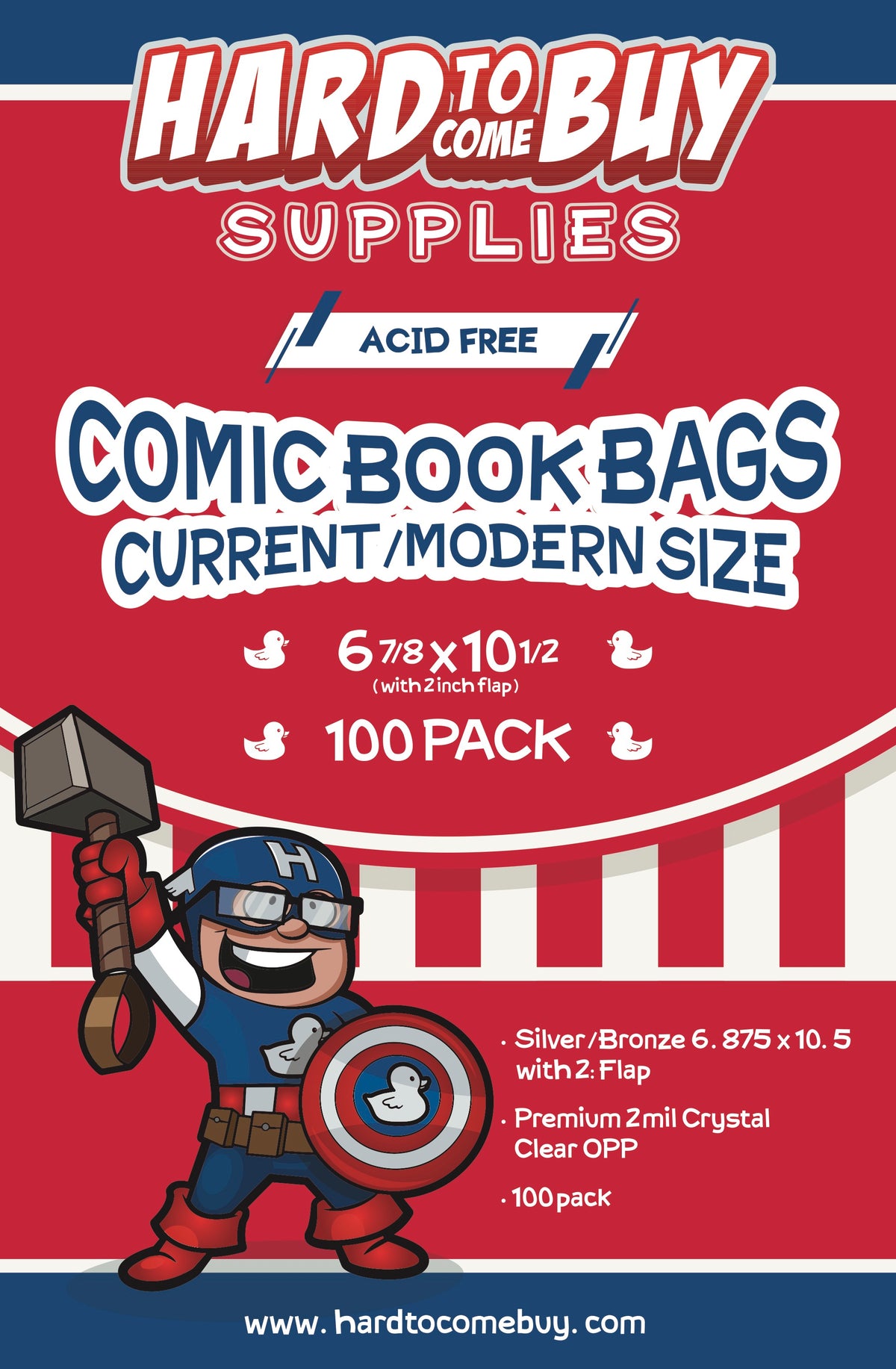HTCB ACID FREE COMIC BOOK BAGS -  CURRENT/MODERN - 100PACK