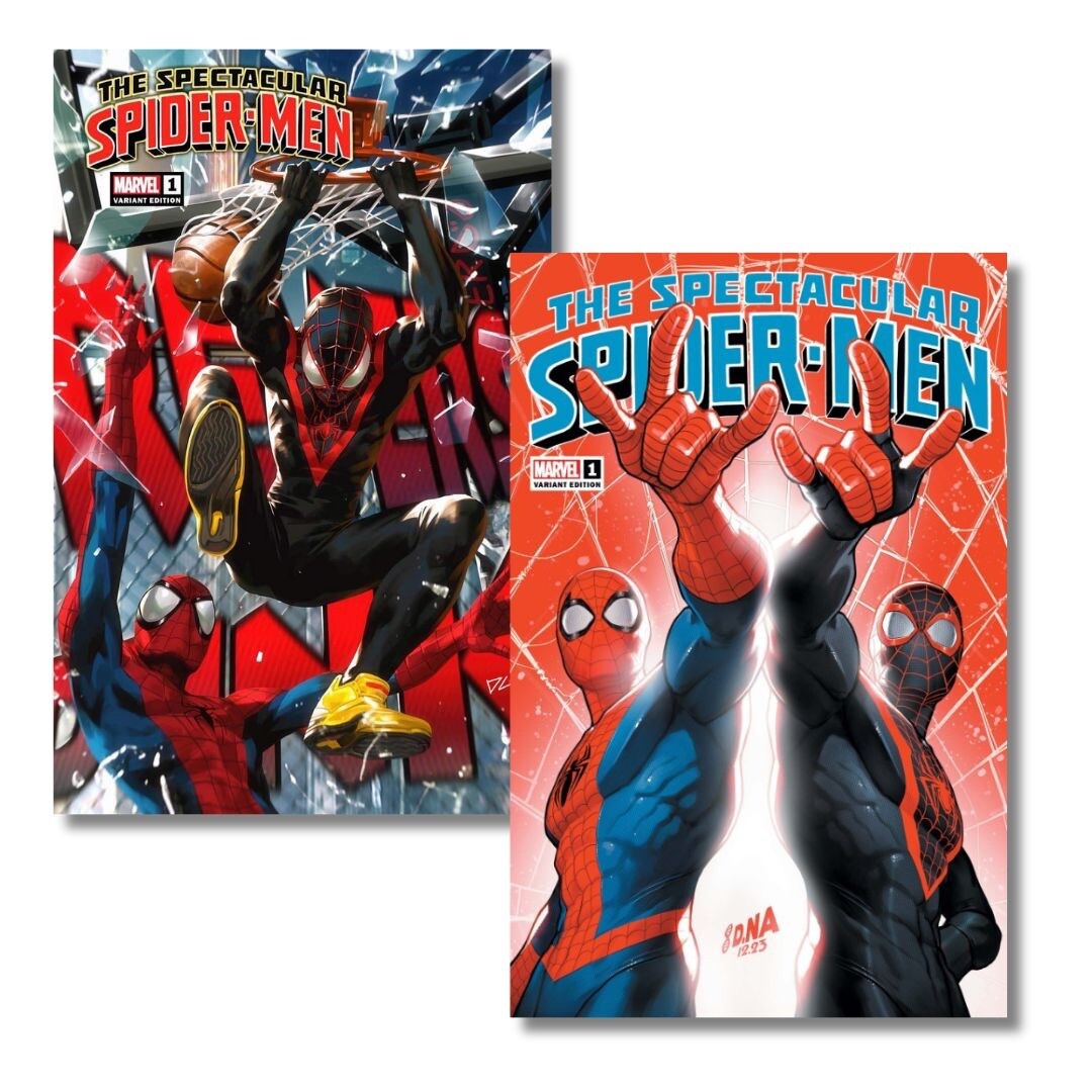 SPECTACULAR SPIDER-MEN #1 EXCLUSIVE CHEW TRADE & 1:25 NAKAYAMA - MILES MORLAES
