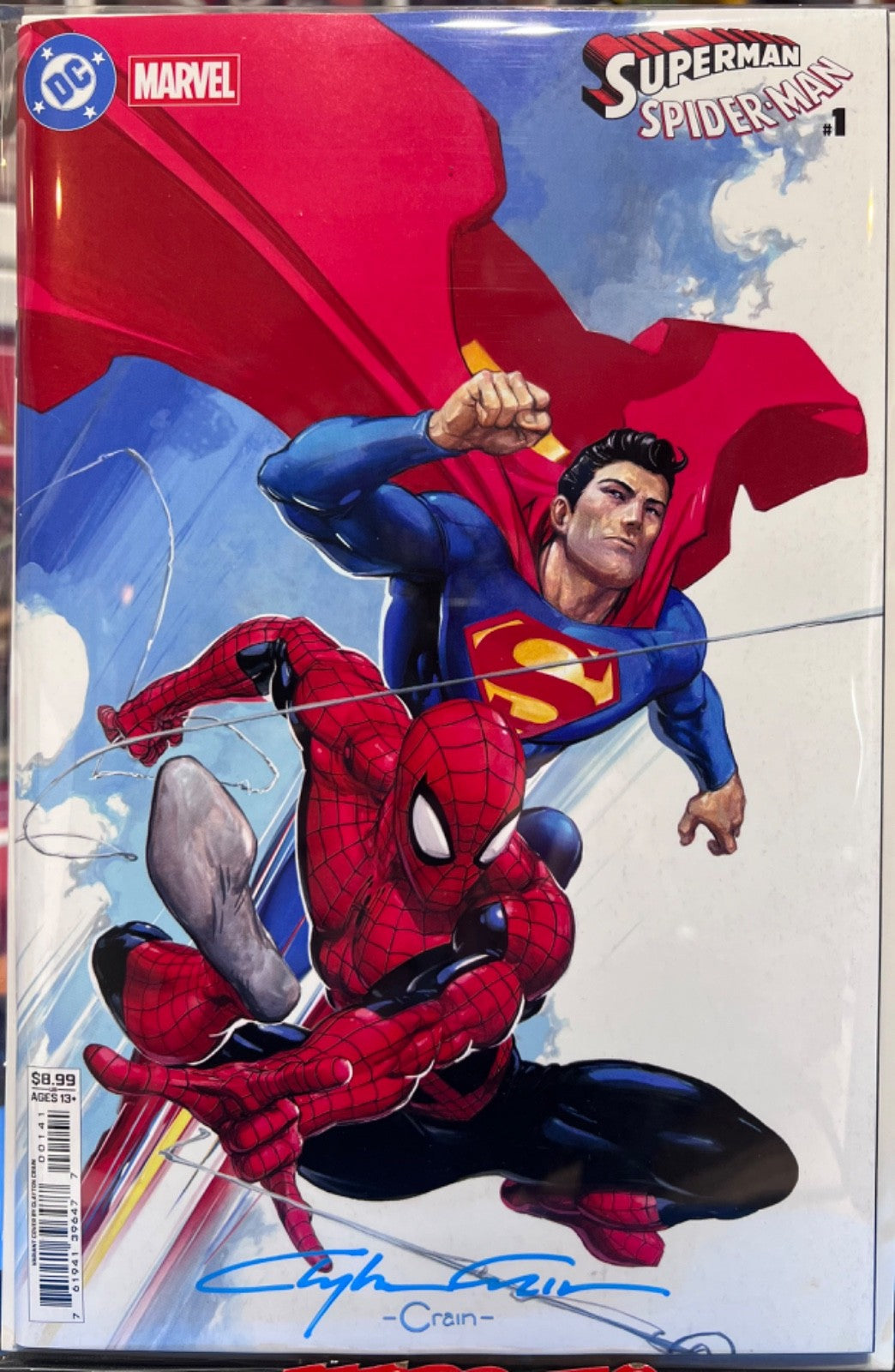 SIGNED SUPERMAN SPIDER-MAN #1 - CLAYTON CRAIN 'BLUE SIG' W/COA