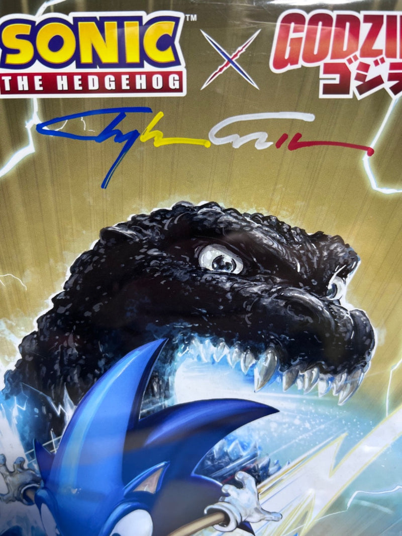 SONIC HEDGHOG X GODZILLA #1 SIGNED CLAYTON CRAIN PREMIUM SONIC/GODZILLA COLOR