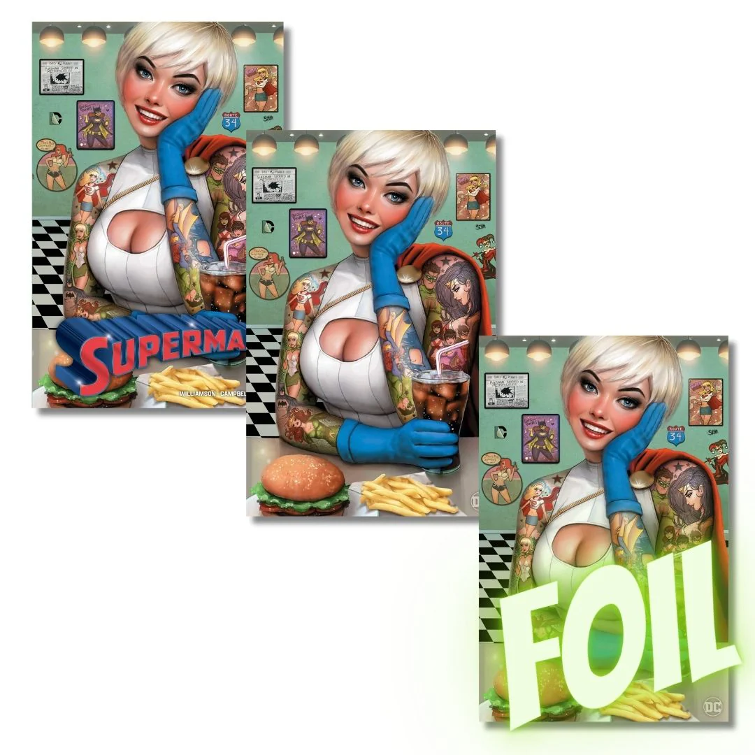 SUPERMAN #18 EXCLUSIVE TRADE/VIRGIN/FOIL  - POWER GIRL TATTOO DINER  - SZERDY
