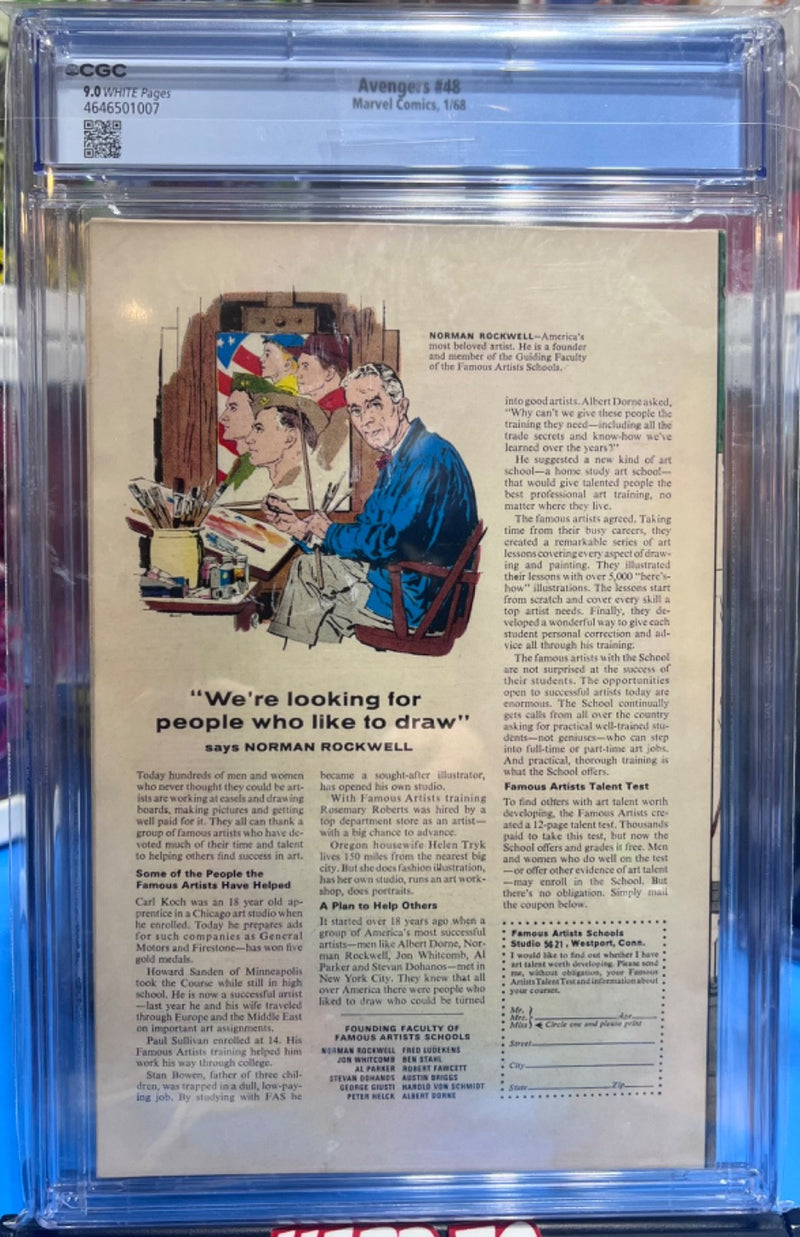 9.0 CGC AVENGERS #48 (1968)  1ST APP BLACK KNIGHT (MCU) WHITE PAGES - MAJOR KEY