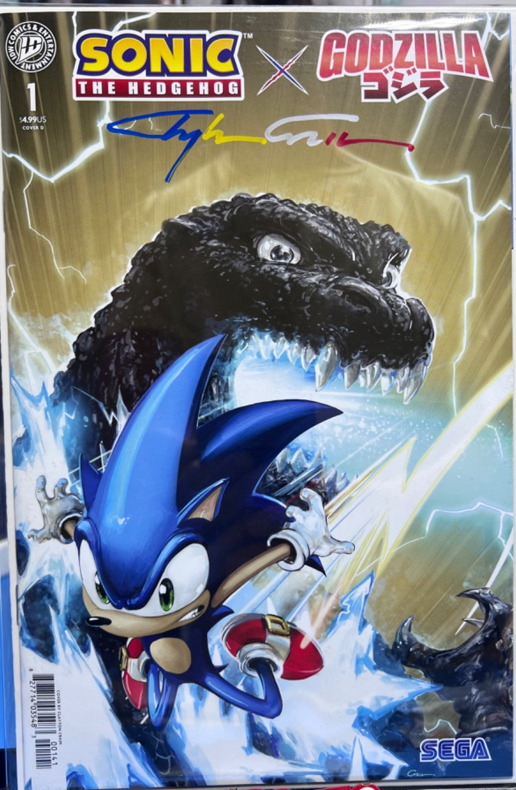 SONIC HEDGHOG X GODZILLA #1 SIGNED CLAYTON CRAIN PREMIUM SONIC/GODZILLA COLOR