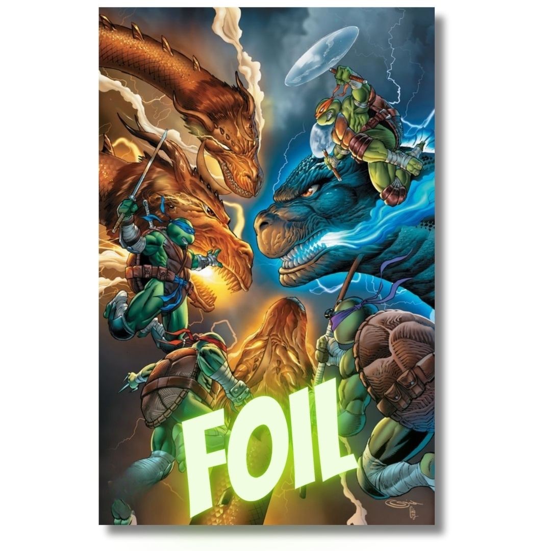 TMNT TEENAGE MUTANT NINJA TURTLES X GODZILLA #1 FOIL VIRGIN - SHAH  LTD 500