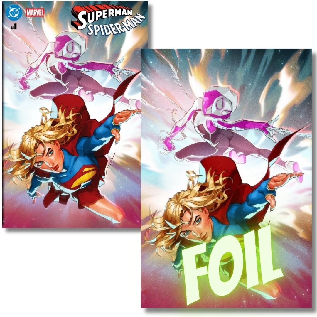 SUPERMAN SPIDER-MAN #1 VIRGIN FOIL & TRADE EXCLUSIVE SET- SUPERGIRL SPIDER-GWEN