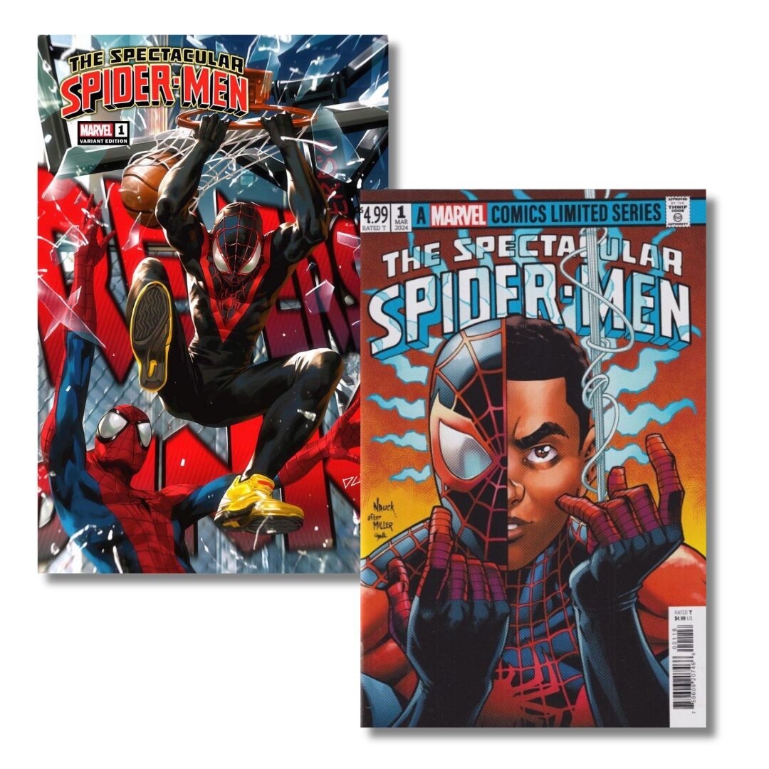SPECTACULAR SPIDER-MEN #1 EXCLUSIVE CHEW TRADE & 1:50 NAUCK - MILES MORLAES