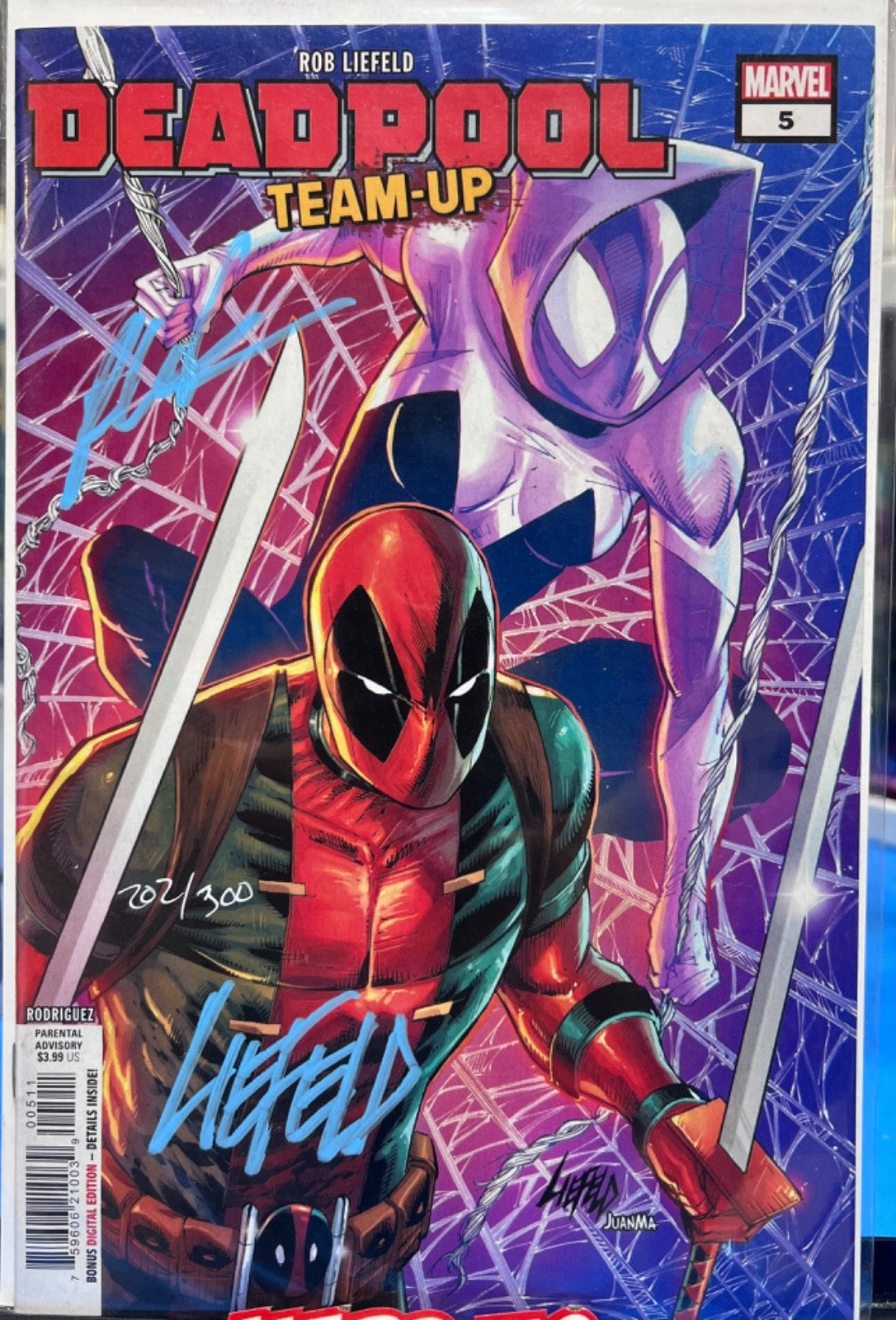 DEADPOOL TEAM-UP #5 SIGNED LIEFELD & SPECIAL CHISEL SIGNATURE COA SPIDER-GWEN