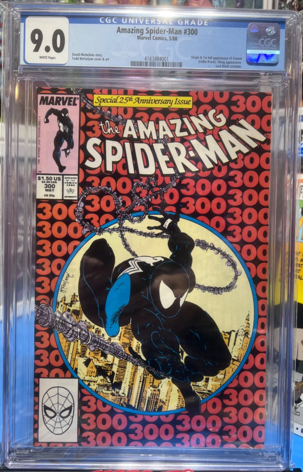 9.0 CGC AMAZING SPIDER-MAN #300 WHITE PAGES 1st VENOM McFarlane 1988
