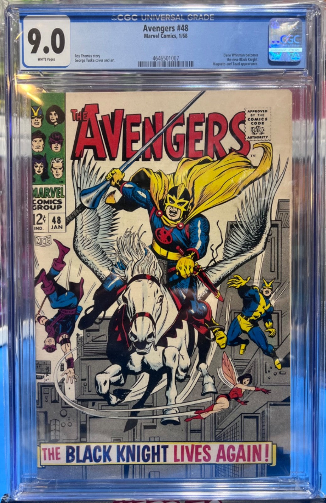 9.0 CGC AVENGERS #48 (1968)  1ST APP BLACK KNIGHT (MCU) WHITE PAGES - MAJOR KEY