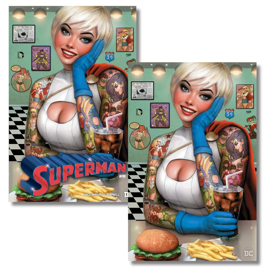 SUPERMAN #18 EXCLUSIVE TRADE/VIRGIN - POWER GIRL TATTOO DINER  - SZERDY