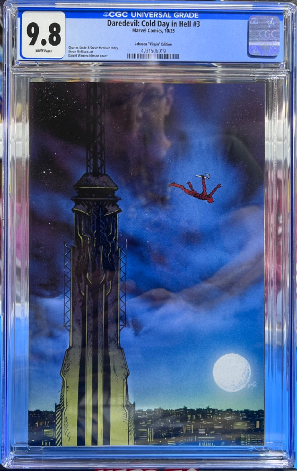 9.8 CGC 1:100 DAREDEVIL COLD DAY IN HELL #3 VIRGIN INCENTIVE - DANIEL JOHNSON