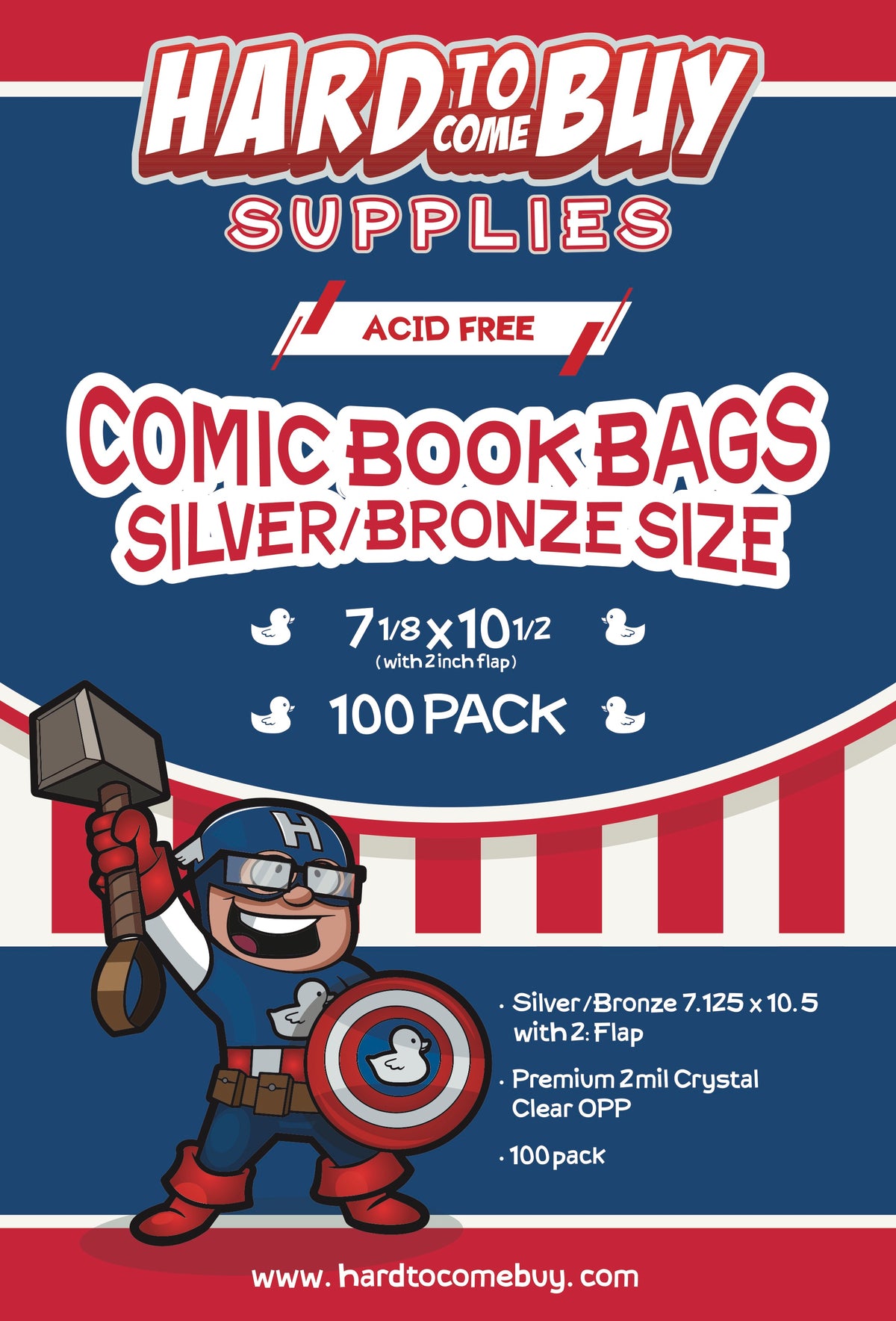 HTCB ACID FREE COMIC BOOK BAGS -  SILVER/BRONZE - 100PACK